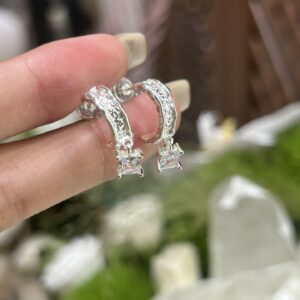 Pure silver C-shaped zircon earrings - Image 14