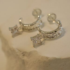 Pure silver C-shaped zircon earrings - Image 10