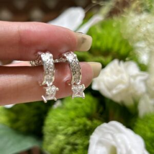 Pure silver C-shaped zircon earrings - Image 19