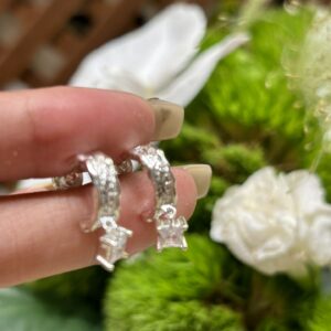 Pure silver C-shaped zircon earrings - Image 20