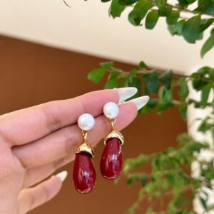 Beizhu Red Agate Earrings - Image 1