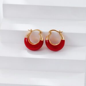 S925 silver retro gold red glaze drop earrings - Image 2