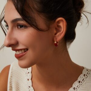 S925 silver retro gold red glaze drop earrings - Image 1
