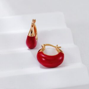 S925 silver retro gold red glaze drop earrings - Image 5