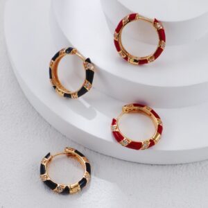 S925 silver retro gold enamel zirconite stud earrings - Image 2