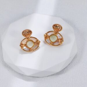 S925 silver vintage gold grape agate white pearl earrings - Image 4