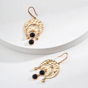 S925 silver minimalist black agate vintage earrings - Image 2