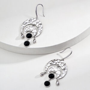 S925 silver minimalist black agate vintage earrings - Image 3