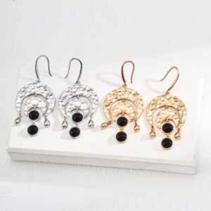 S925 silver minimalist black agate vintage earrings - Image 1